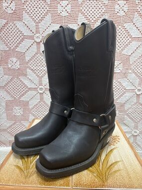 Canada West Black Leather Moto Boots
